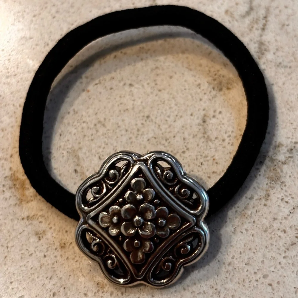 Brighton  Hair Tie with Silver Floral Accent - Picture 2 of 4